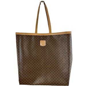 CELINE Vintage Macadam PVC Shoulder Tote Bag Auth/M14 Brown Monogram Two Handles